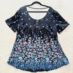 Blouse Lagenlook Babydoll Whimsycore Romantic Cottagecore Boho Floral Size 2XL